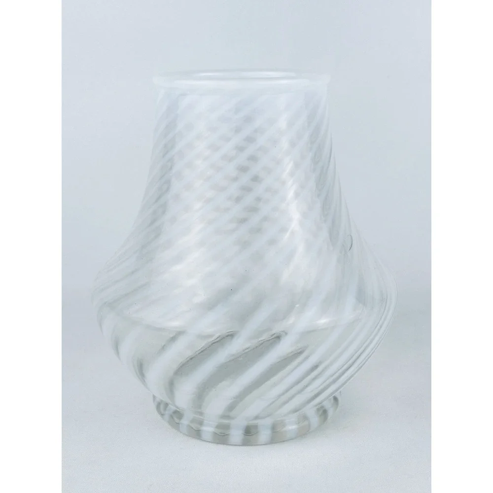 Vintage Fenton French Glass Swirl Optic White Spiral Opalescent 7